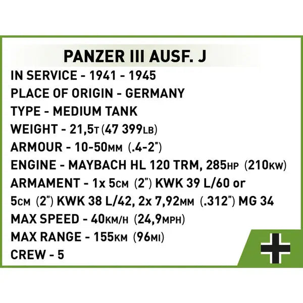 Cobi 2289 Panzer III Ausf. J Historical Collection Bausteine NerdMania