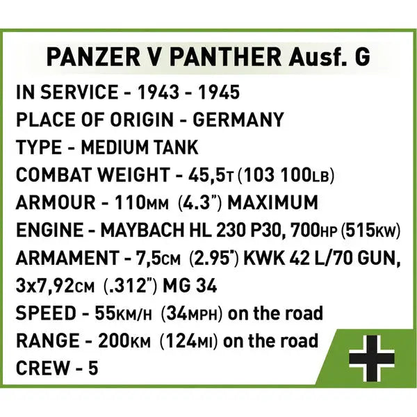 COBI 2655 Panzer V Panther Ausf. G ’Pudel’ Historical Collection Bausteine