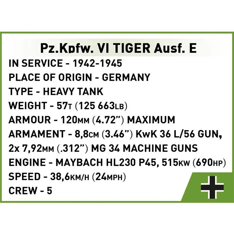 Cobi 2735 Pz.Kpfw. VI Tiger Ausf. E Historical Collection Bausteine Bricks