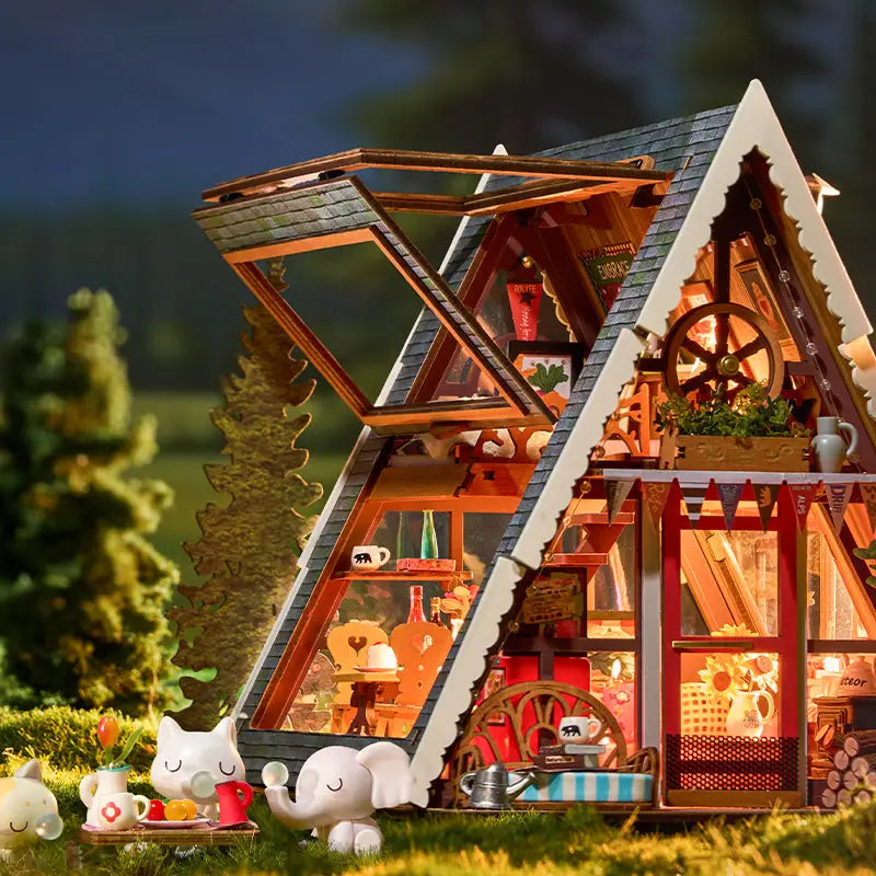 Robotime Rolife A-Frame Cabin - DIY 3D Miniaturhaus Holz Puzzle Architektur Bausatz NerdMania