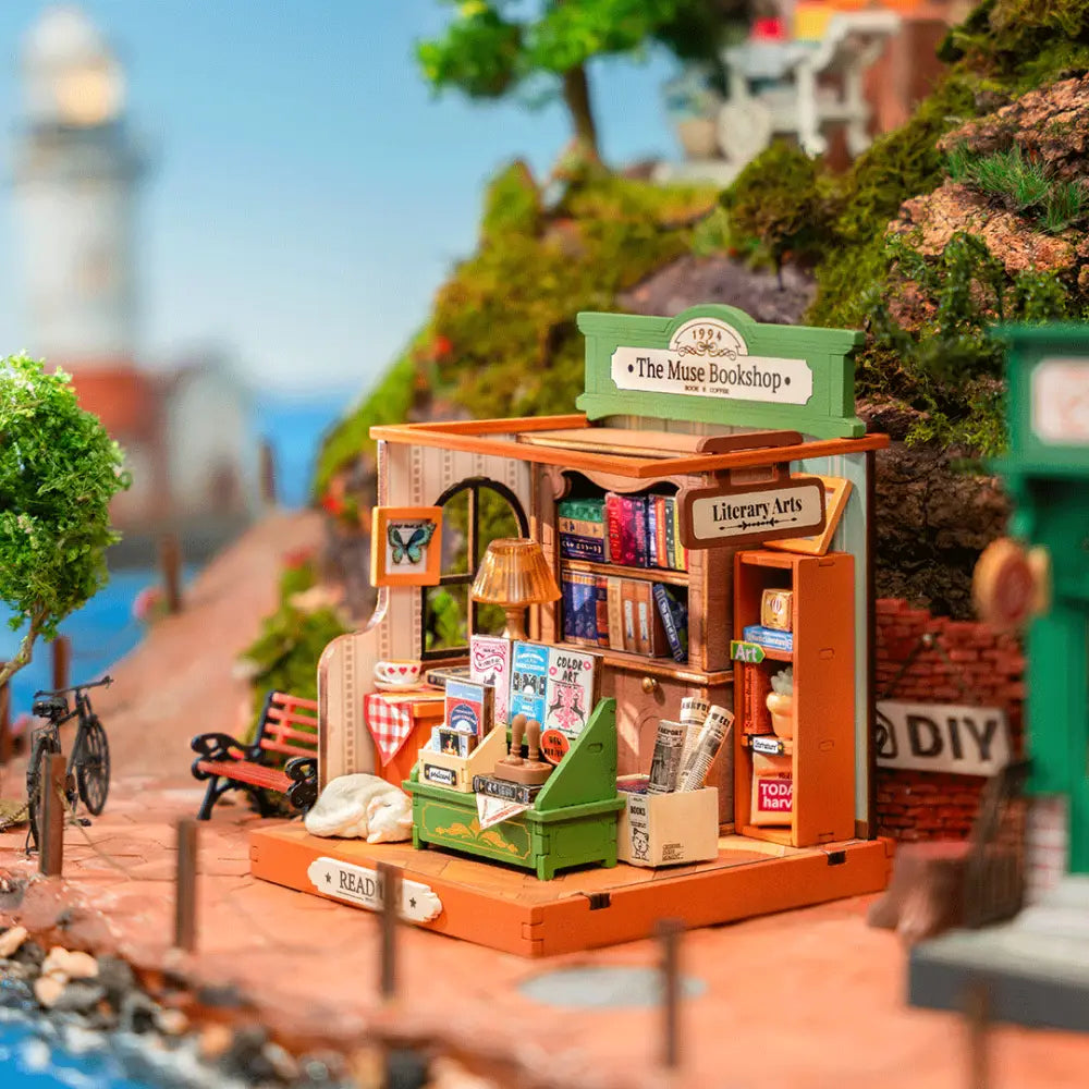Robotime Rolife Die Muse Buchhandlung - DIY Miniatur Buchladen Holz Puzzle Bausatz NerdMania