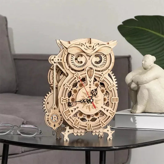 Robotime ROKR DIY 3D Holzpuzzle Owl Eule Clock Uhr Modell Bausätze Montage